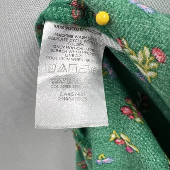 Loft Dress Floral Cap Sleeve Ruffled Hem Drawstring Elastic Waist Size S Green - Picture 8 of 8